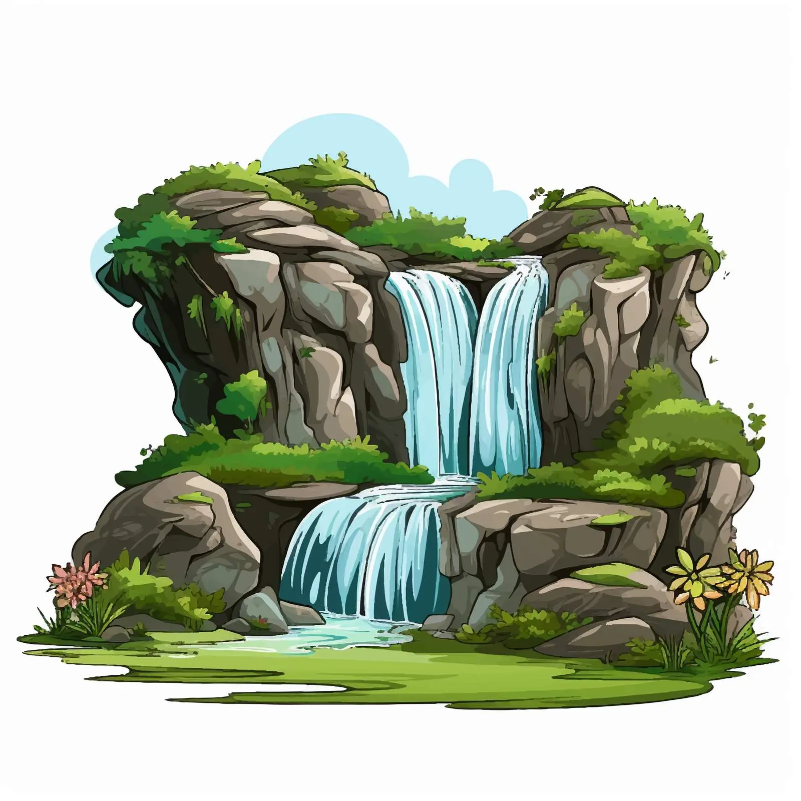 Waterfall and Grass Vector Illustration — free download from Dotvec