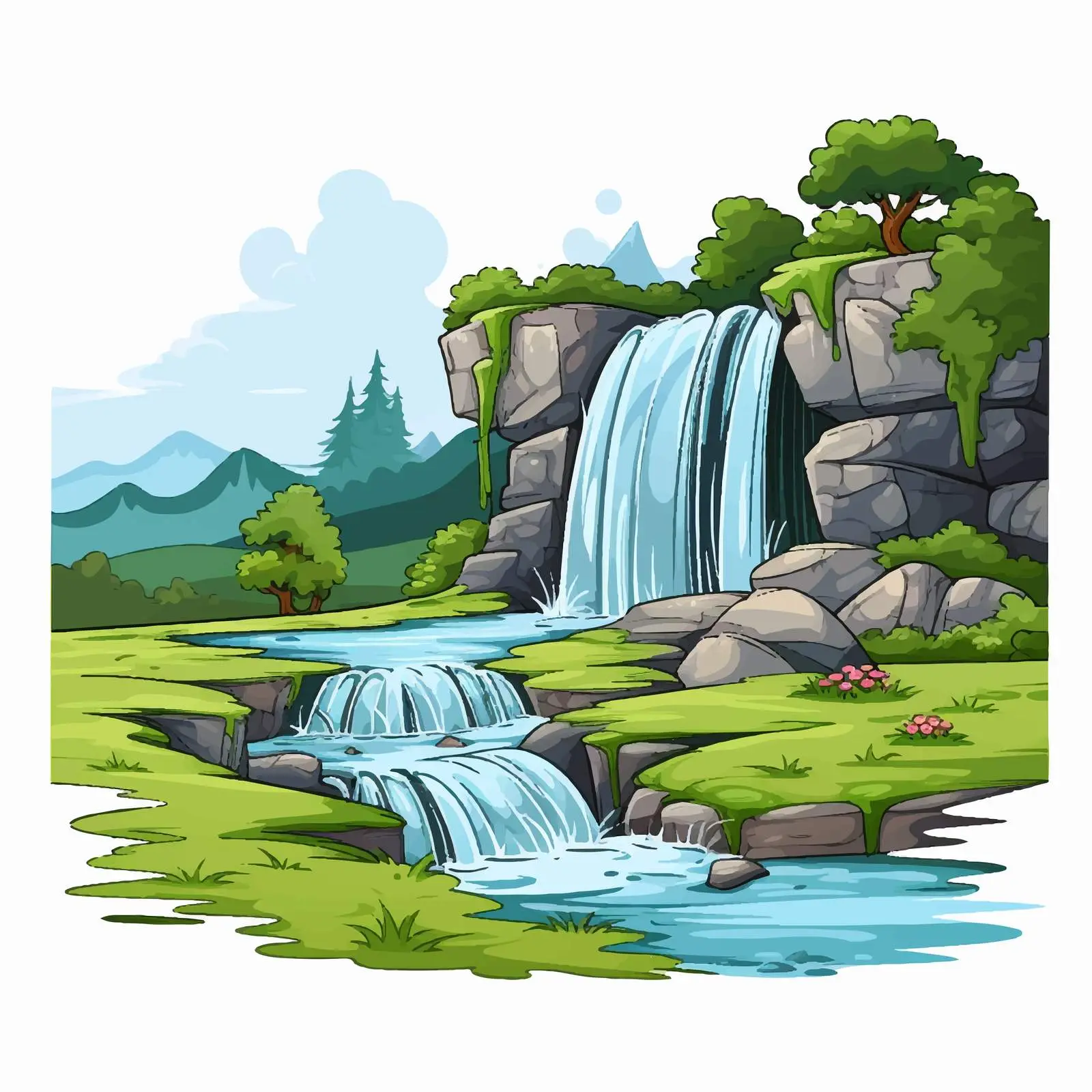 Waterfall and Grass Vector Illustration — free download from Dotvec