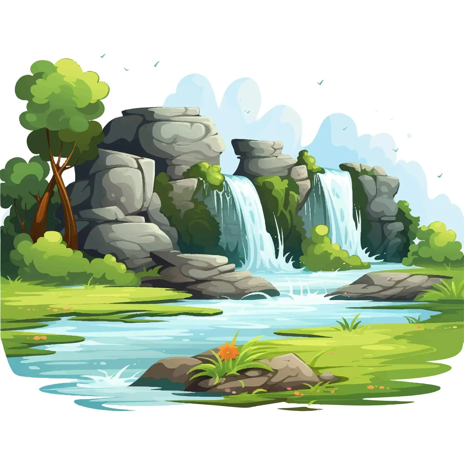 Waterfall and Grass Vector Illustration — free download from Dotvec