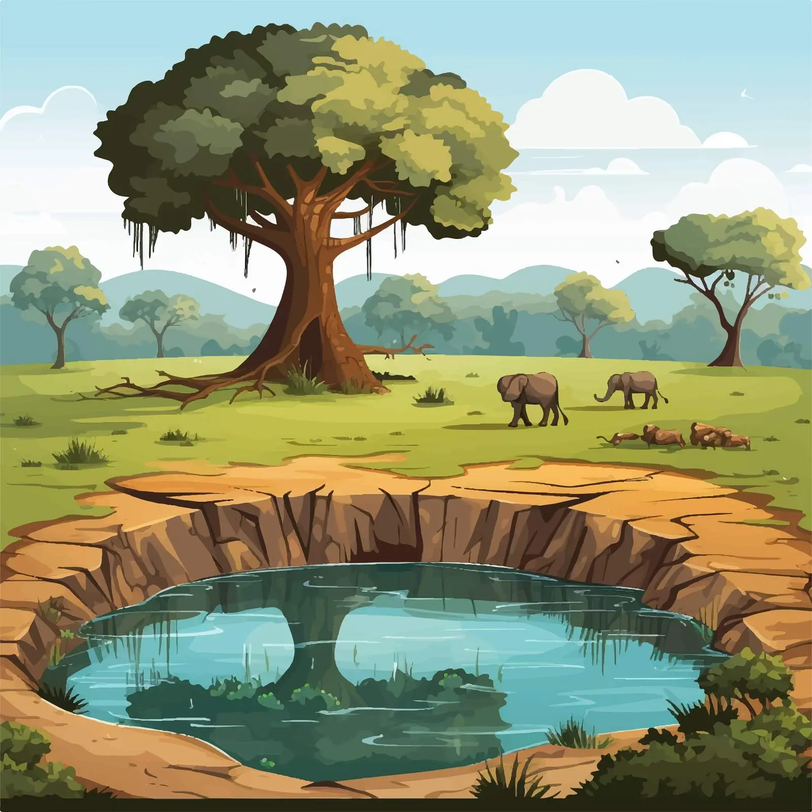 Waterhole Scene Vector Illustration in Park — free download from Dotvec