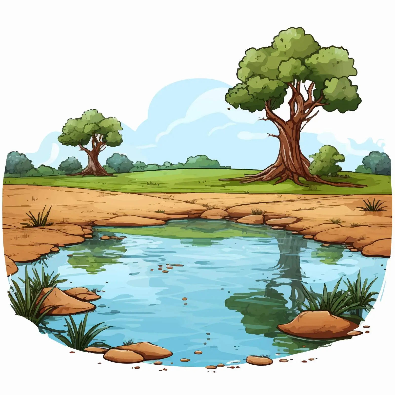 Waterhole Scene Vector Illustration in Park — free download from Dotvec