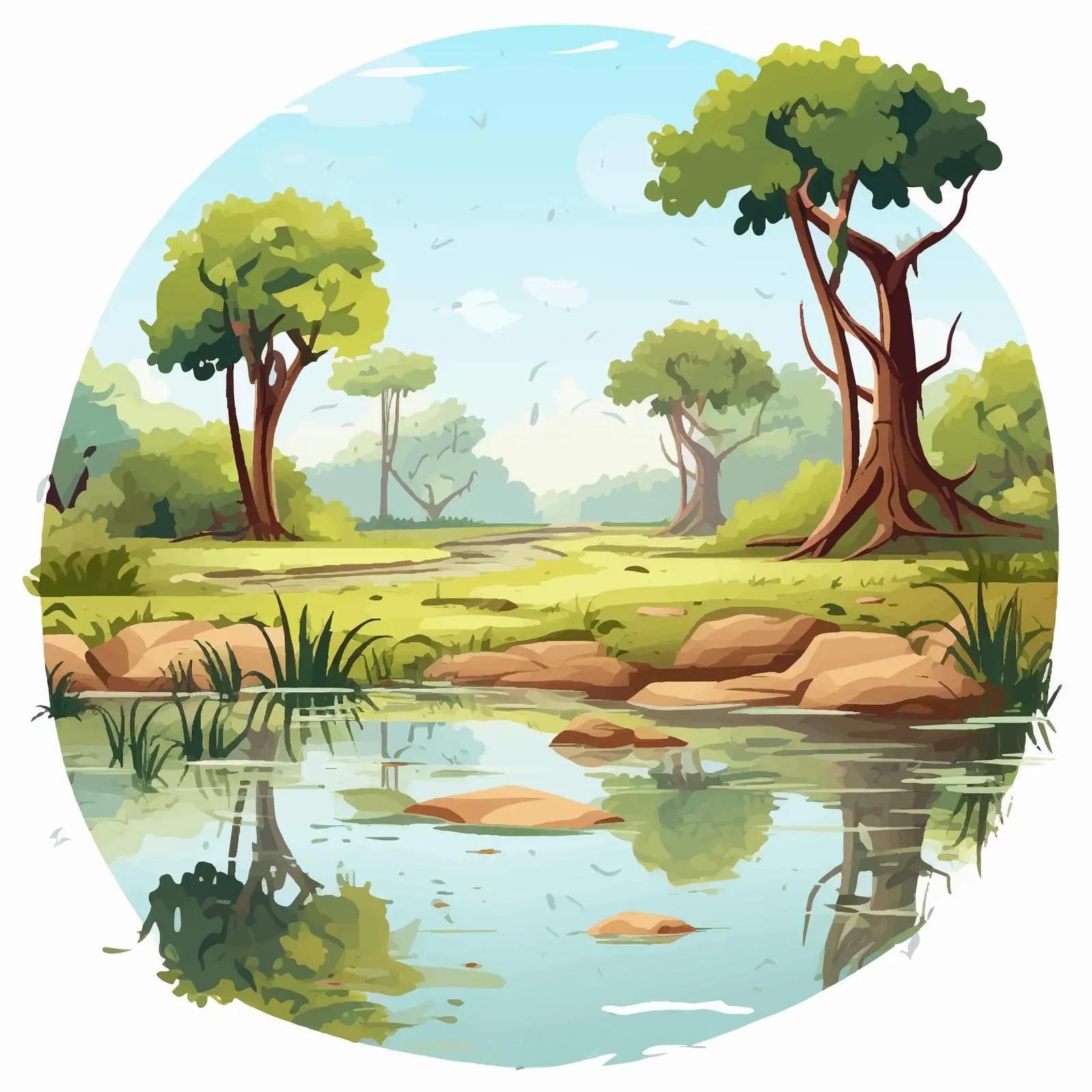 Waterhole Scene in Park Vector Illustration — free download from Dotvec