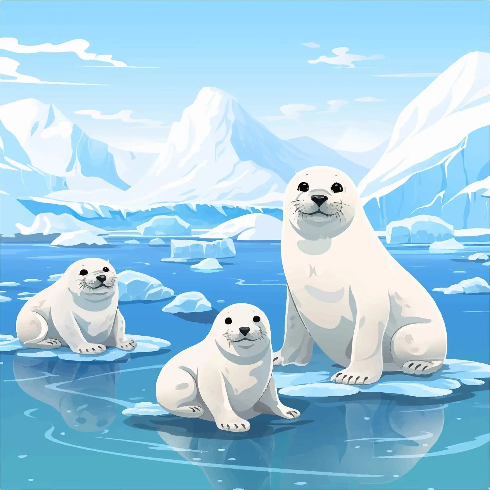 White Seals on Ice Vector Illustration — free download from Dotvec