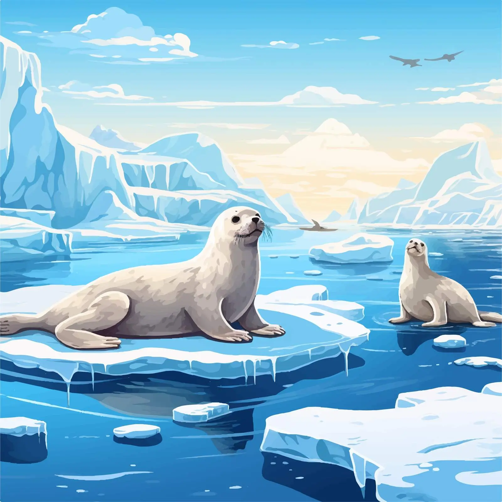 Seals on Ice Vector Illustration — free download from Dotvec