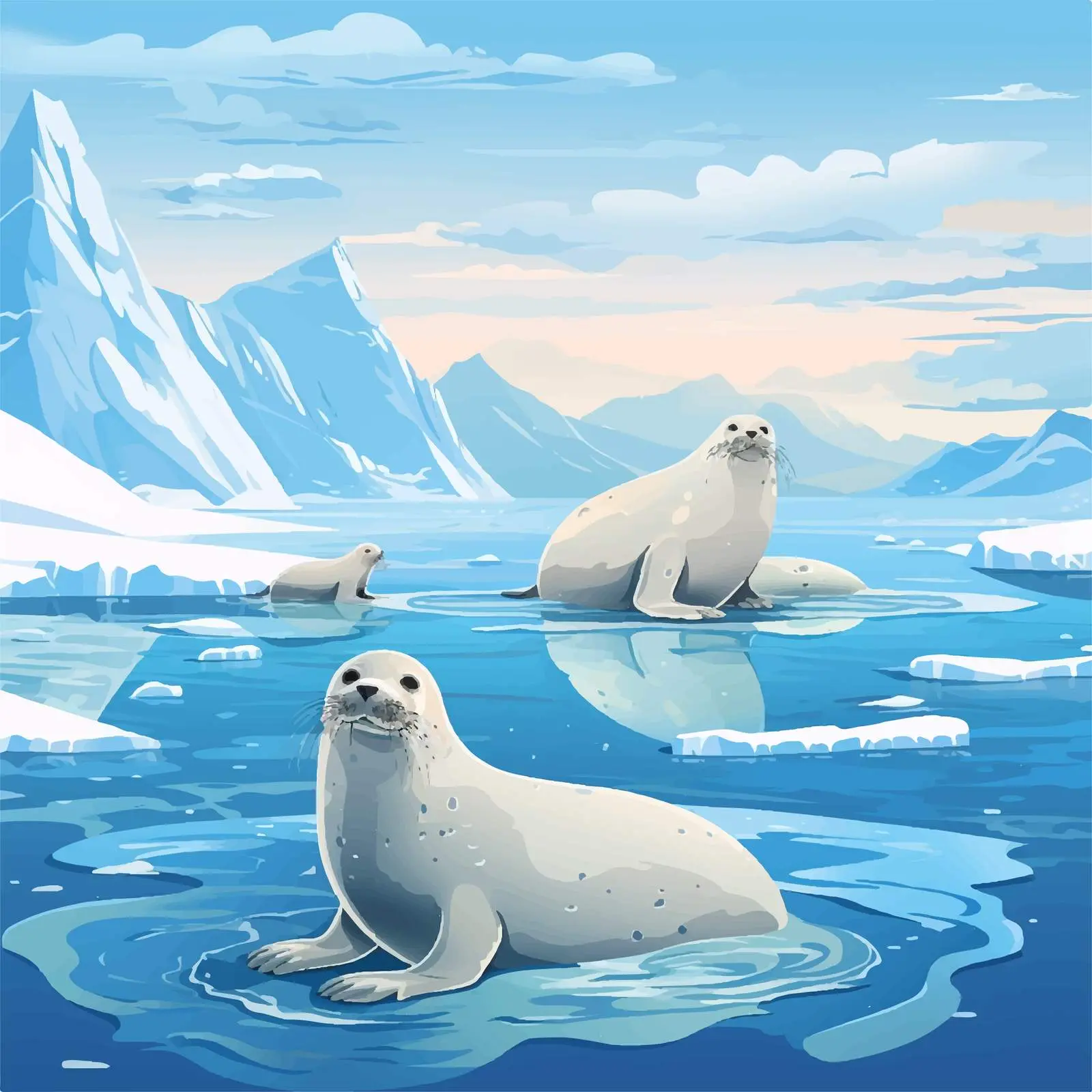 White Seals on Ice Illustration Vector Art — free download from Dotvec