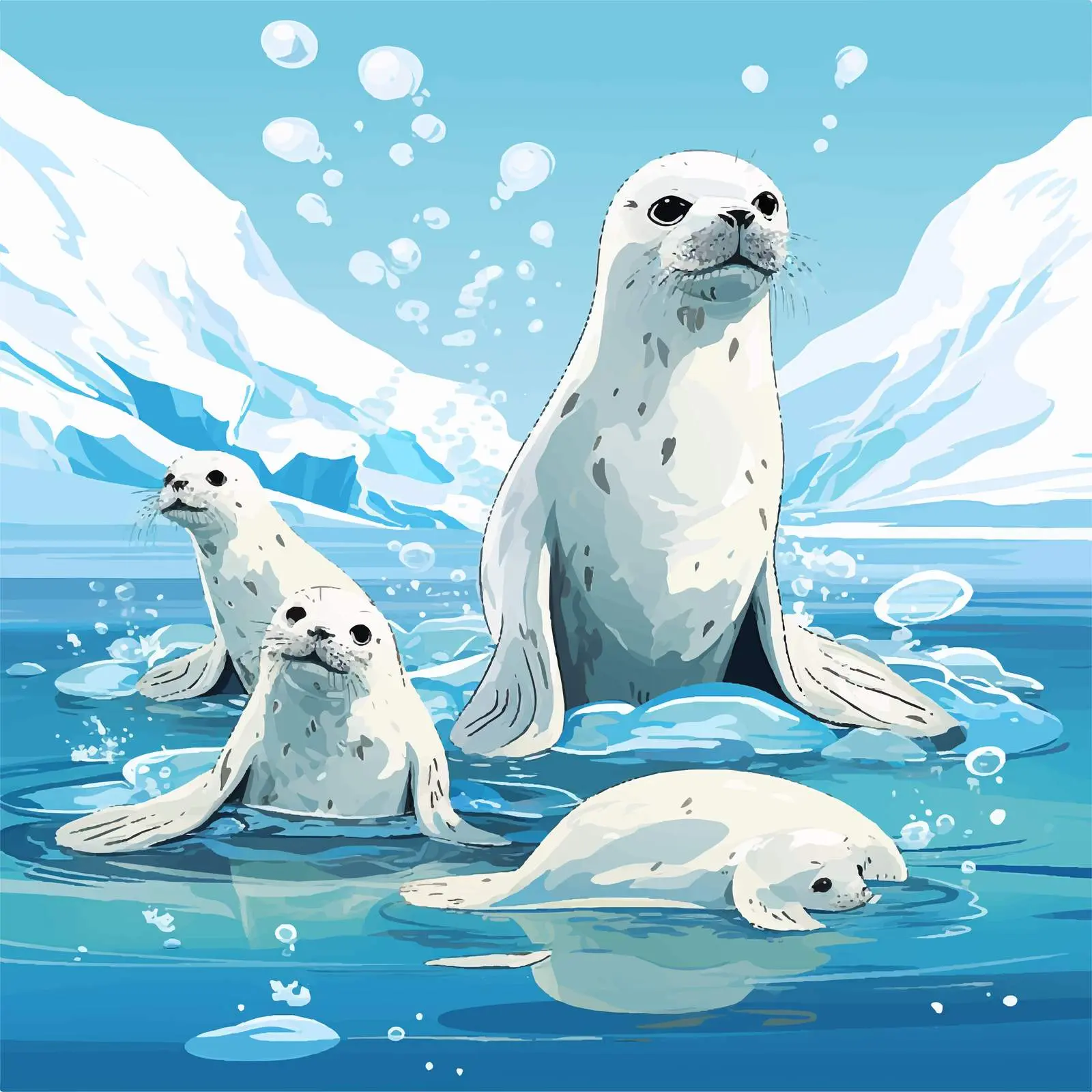 White Seals on Ice Vector Illustration — free download from Dotvec