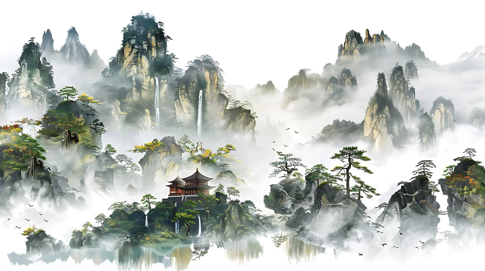 Tranquil Zangzhai Zhagana Scenery on White — free download from Dotvec