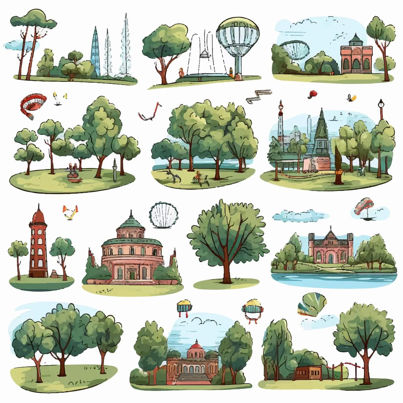 Cartoon Scenes of Cities and Parks Vector — free download from Dotvec