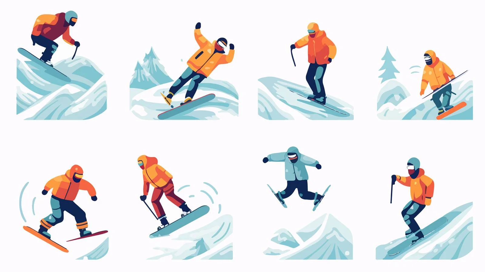 Thrilling Snowboarders Descend Snowy Mountain Slopes — free download from Dotvec
