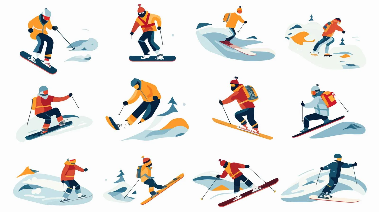 Snowboarders Descending Snowy Mountain Terrain — free download from Dotvec