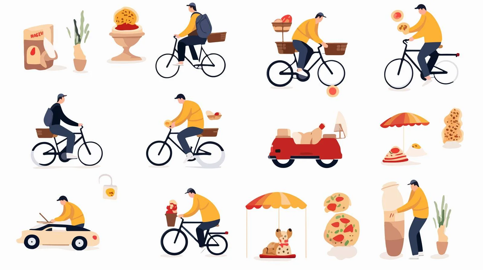 Takeaway Food Delivery Service Scenes — free download from Dotvec