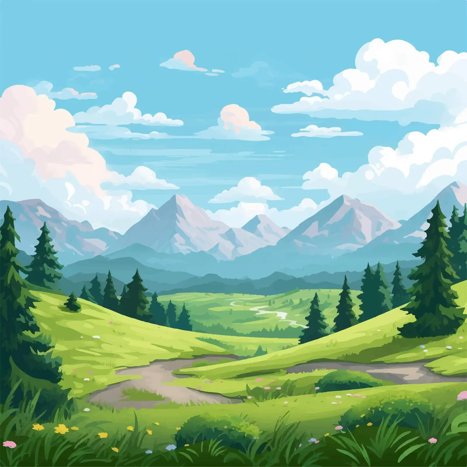 Summer Landscape with Lush Green Mountains — free download from Dotvec