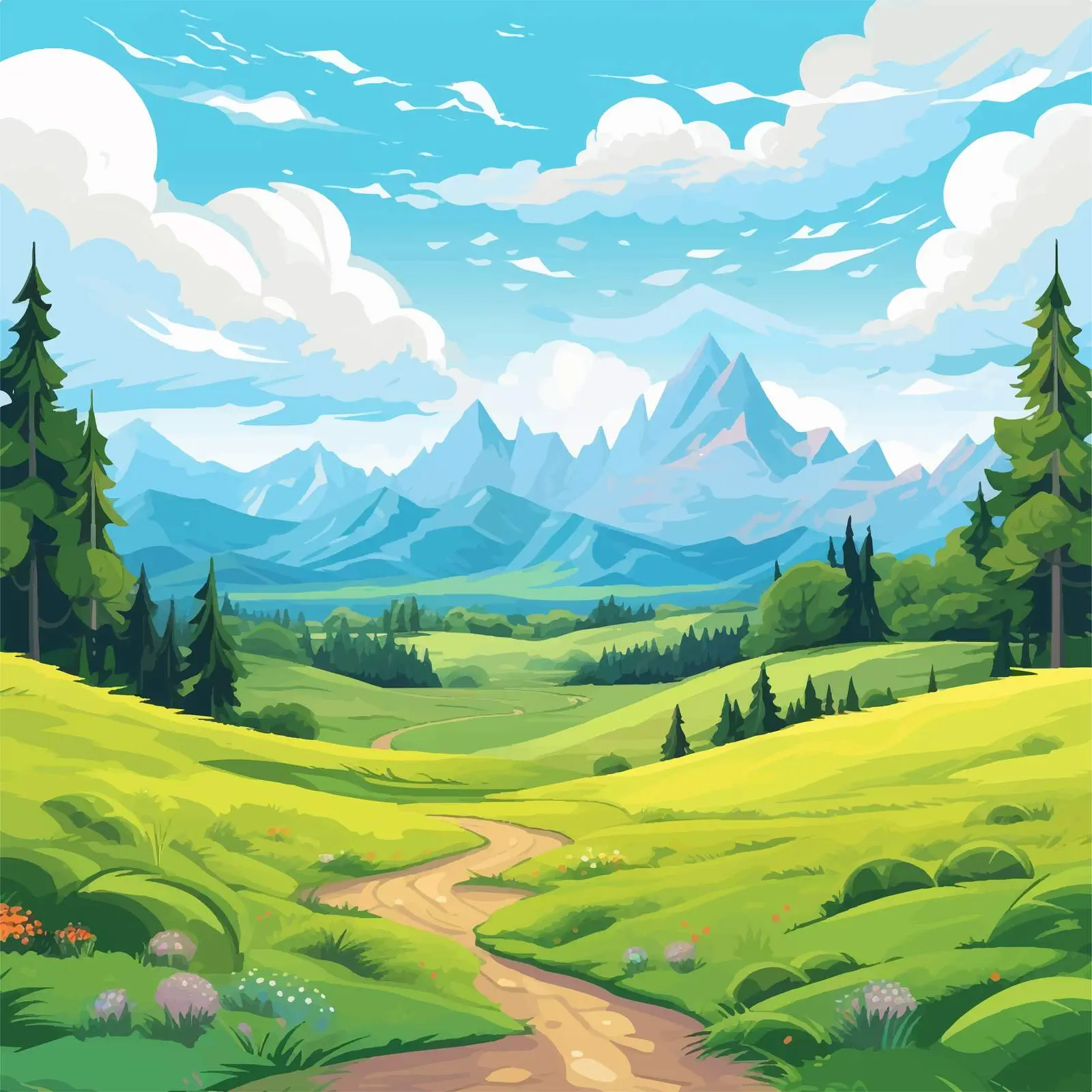 Summer Mountain Landscape with Lush Greenery – free vibrant scene image from Dotvec