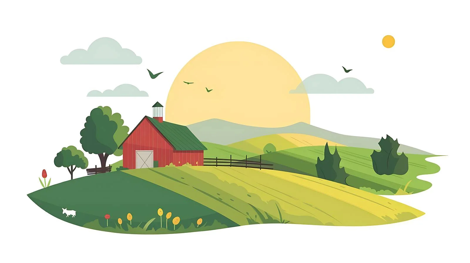 Idyllic Farm Landscape Under Sunny Sky — free download from Dotvec