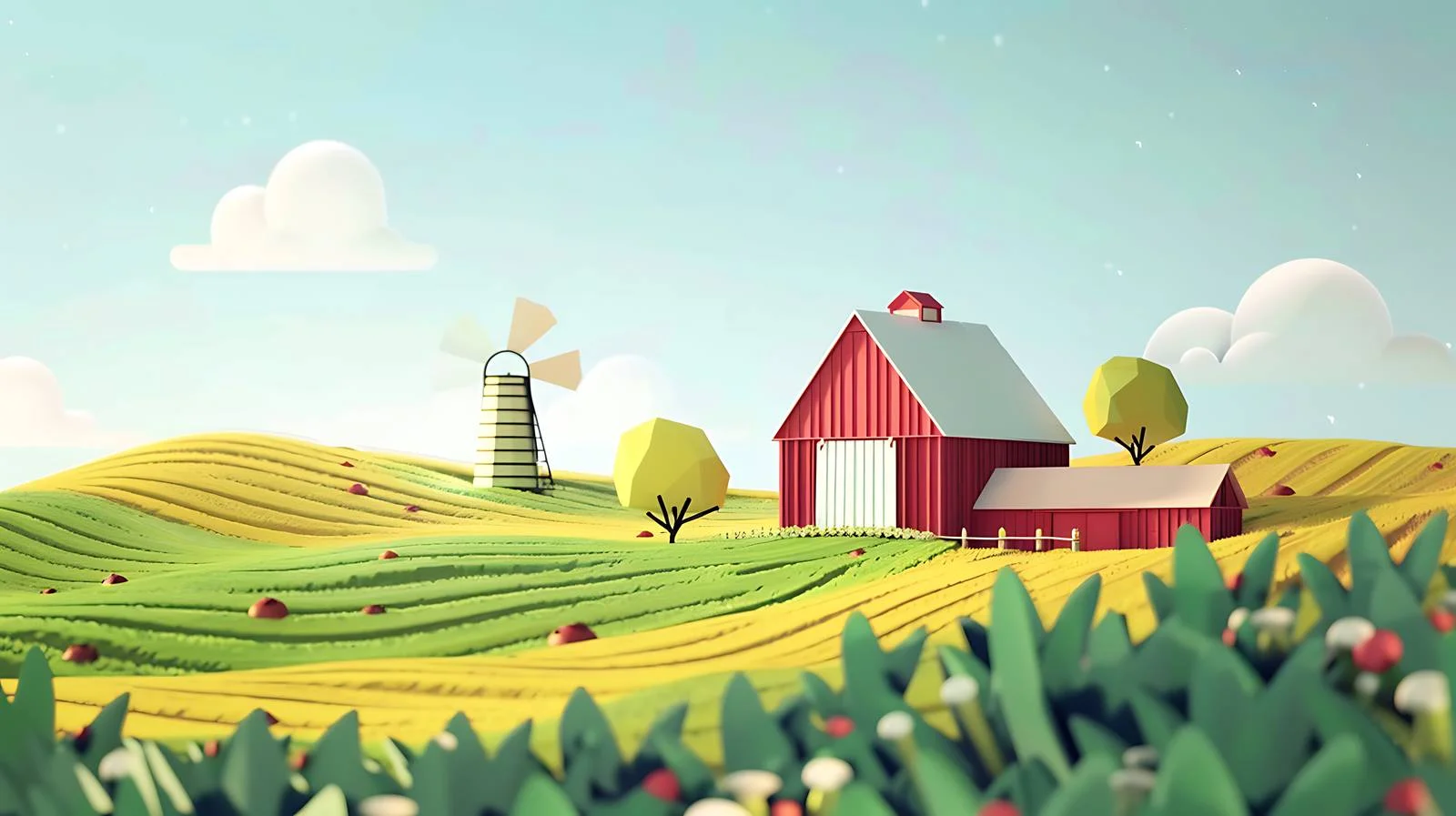 Tranquil Farm Landscape Under Clear Sky — free download from Dotvec