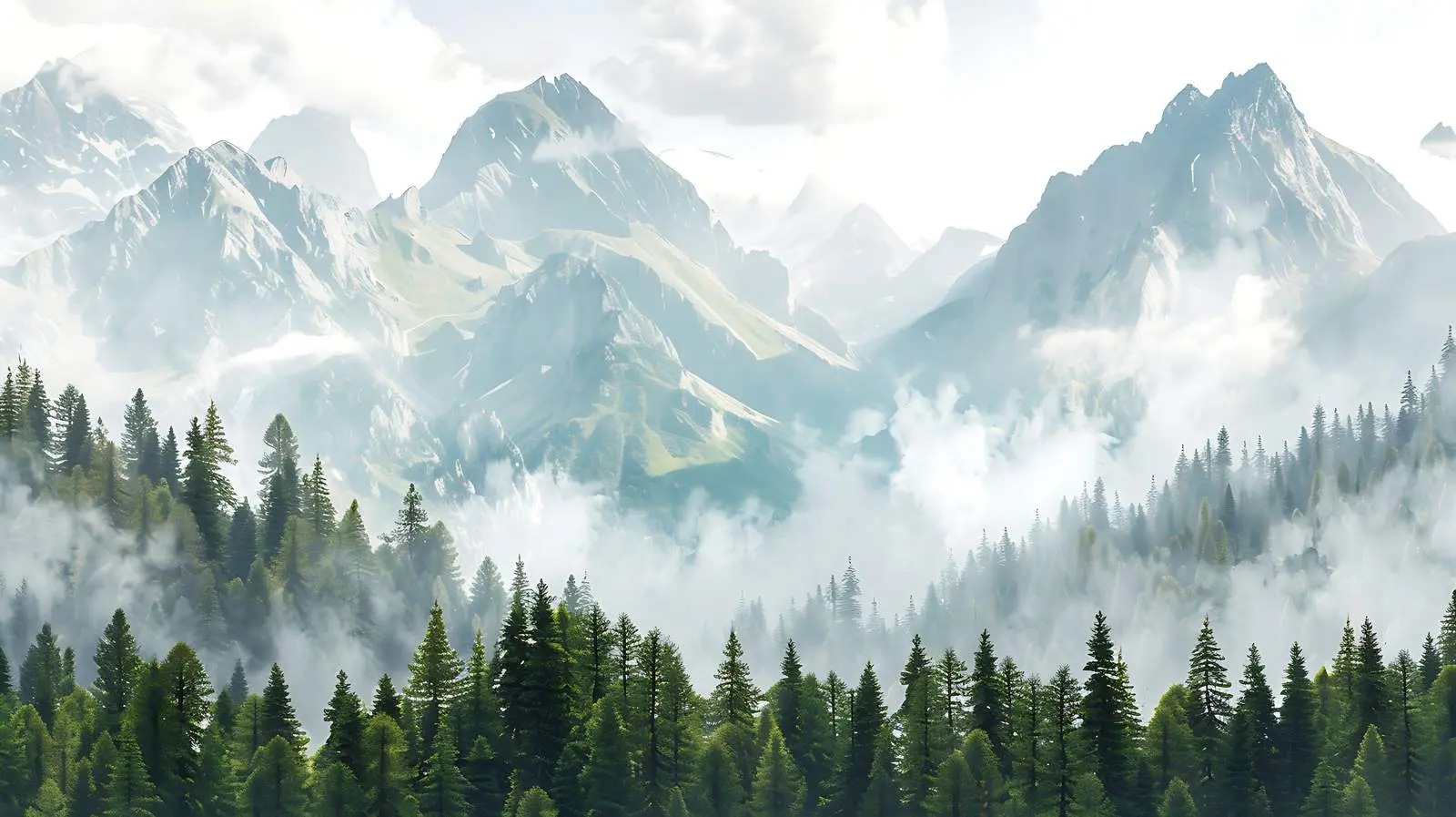 Mountain Forest Scenic View with Clouds — free download from Dotvec
