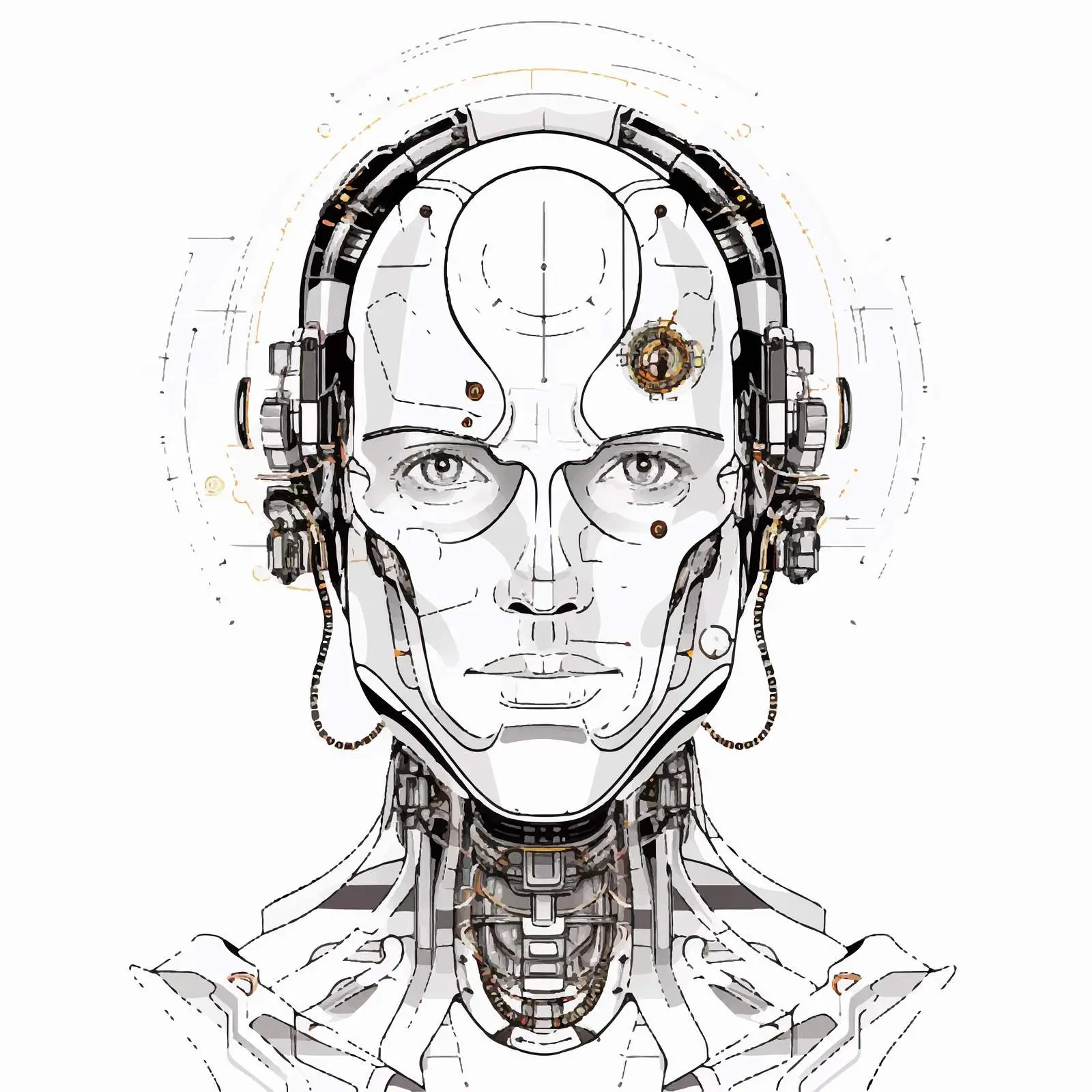 Schematic Portrait of Robot or Android — free download from Dotvec