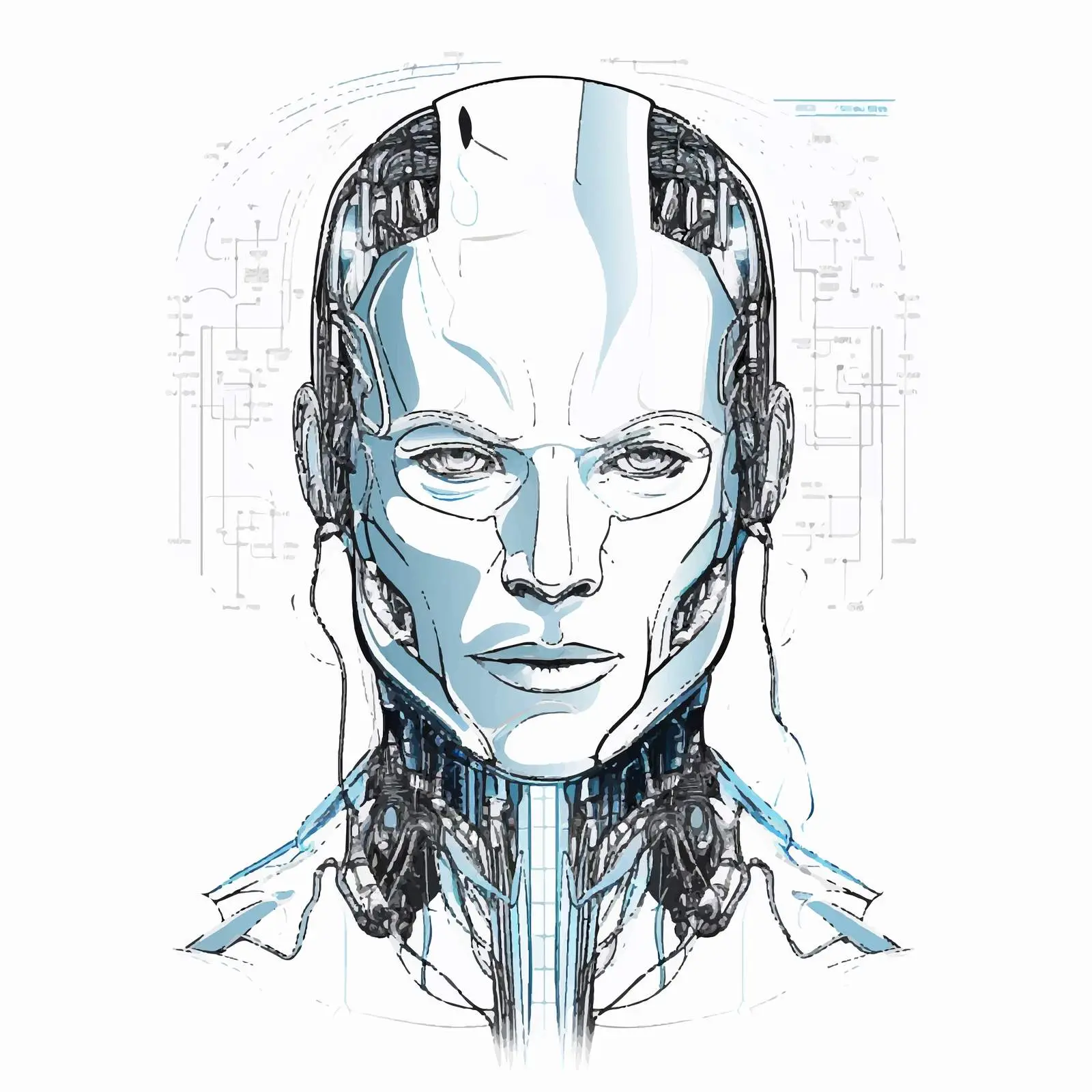 Schematic Portrait of a Robot or Android – free schematic image from Dotvec