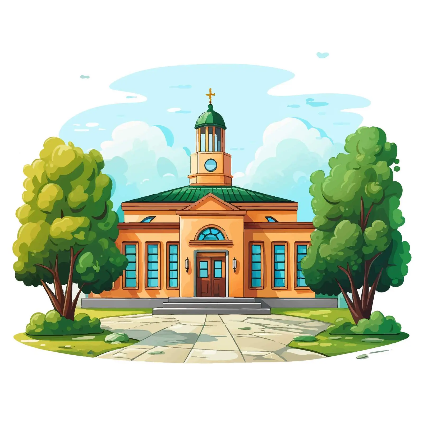 School Building in Nature Illustration Vector — free download from Dotvec