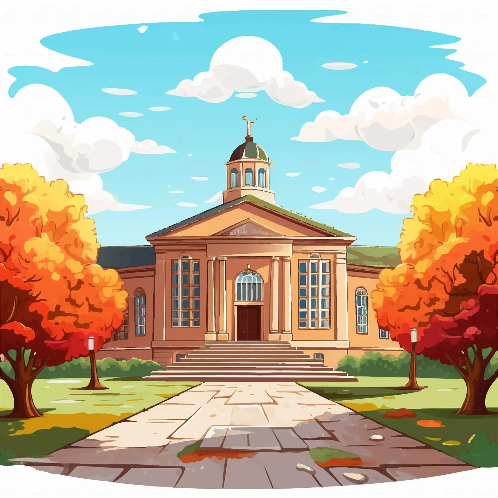 Cartoon School Building Surrounded by Nature — free download from Dotvec