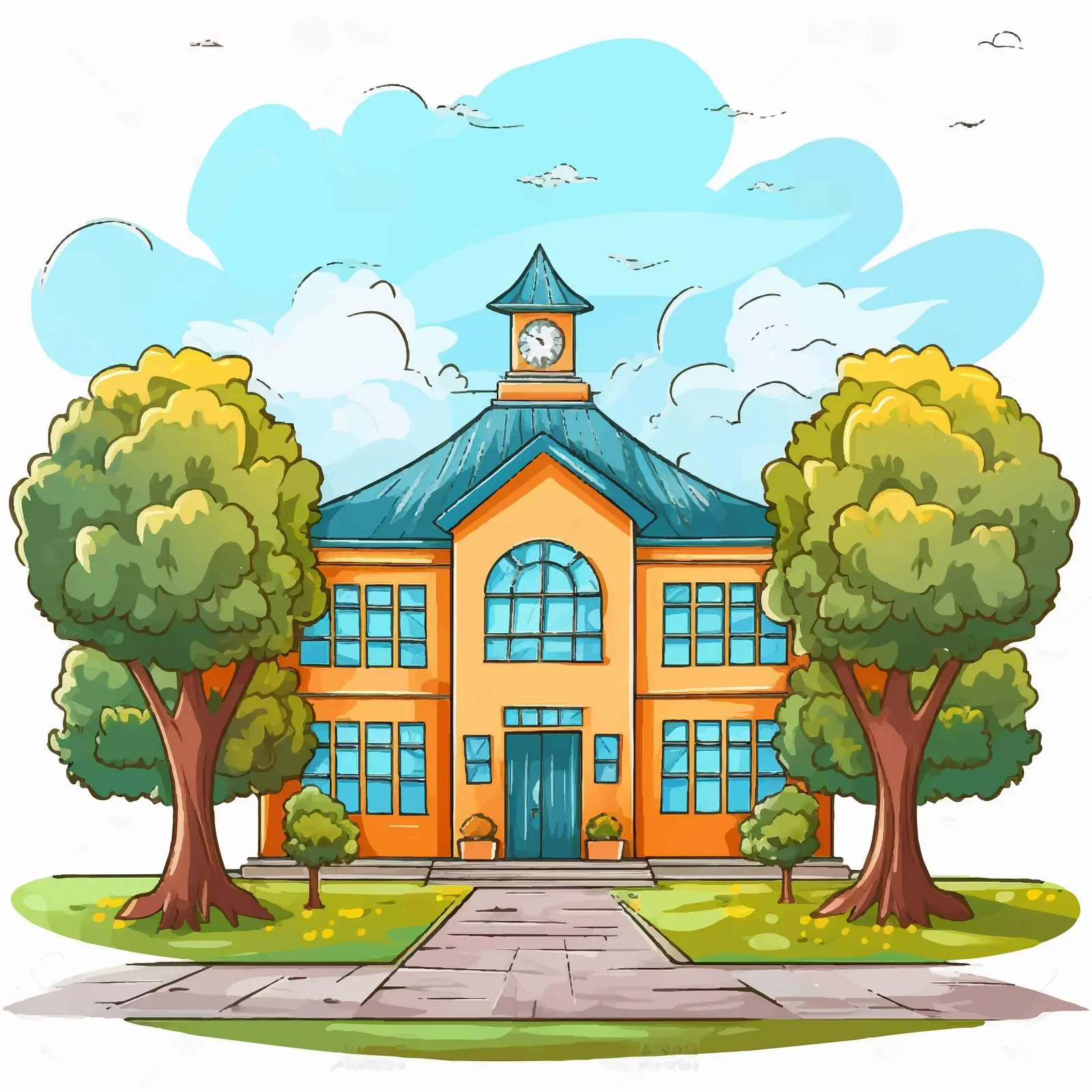 School Building in Nature Illustration — free download from Dotvec