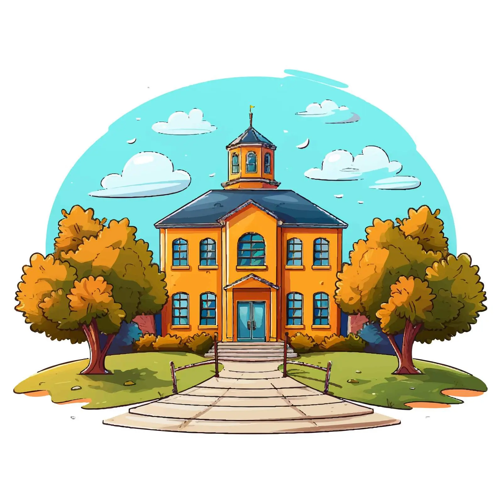 Cartoon School Building Surrounded by Nature — free download from Dotvec