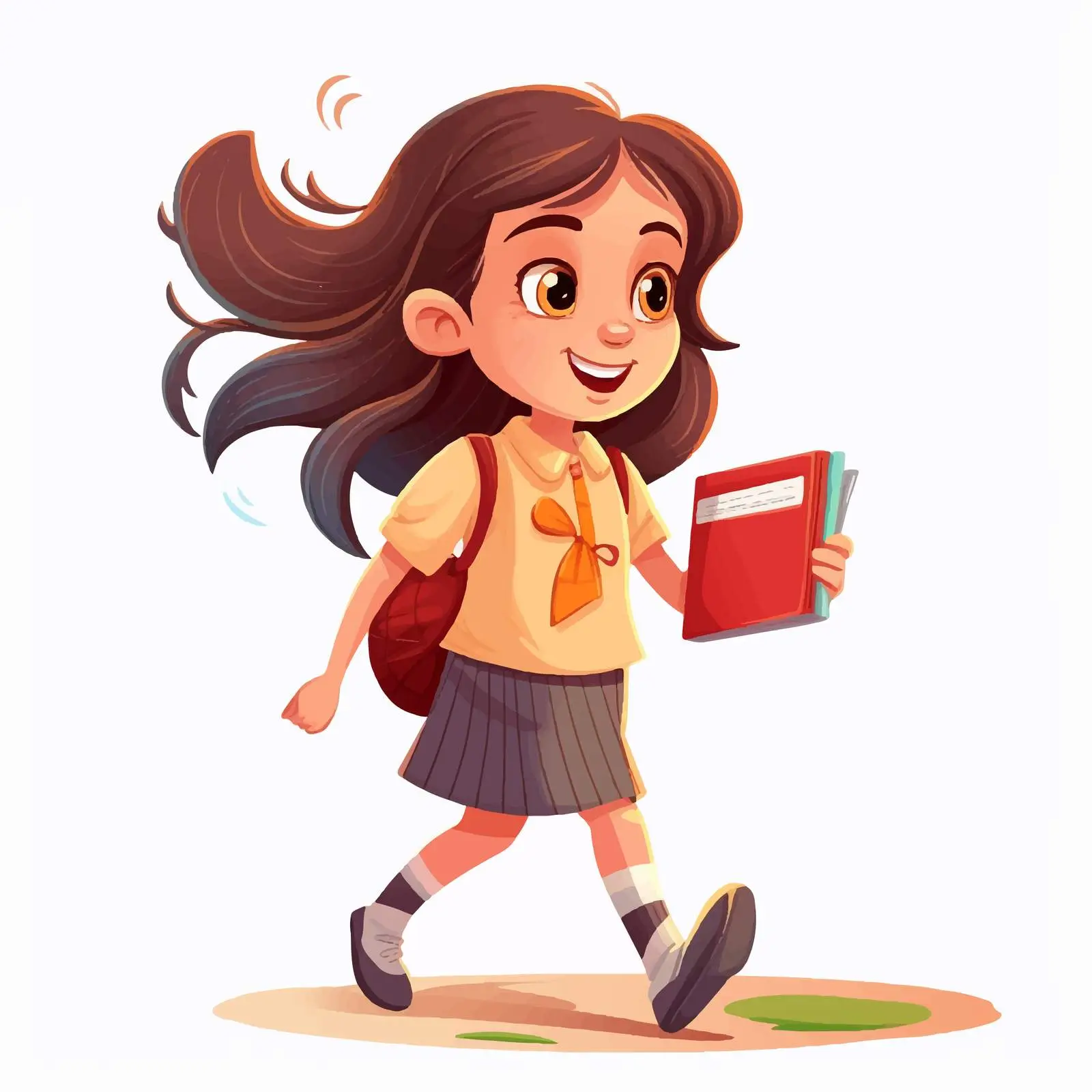 Happy School Girl Walking with Books and Bag — free download from Dotvec