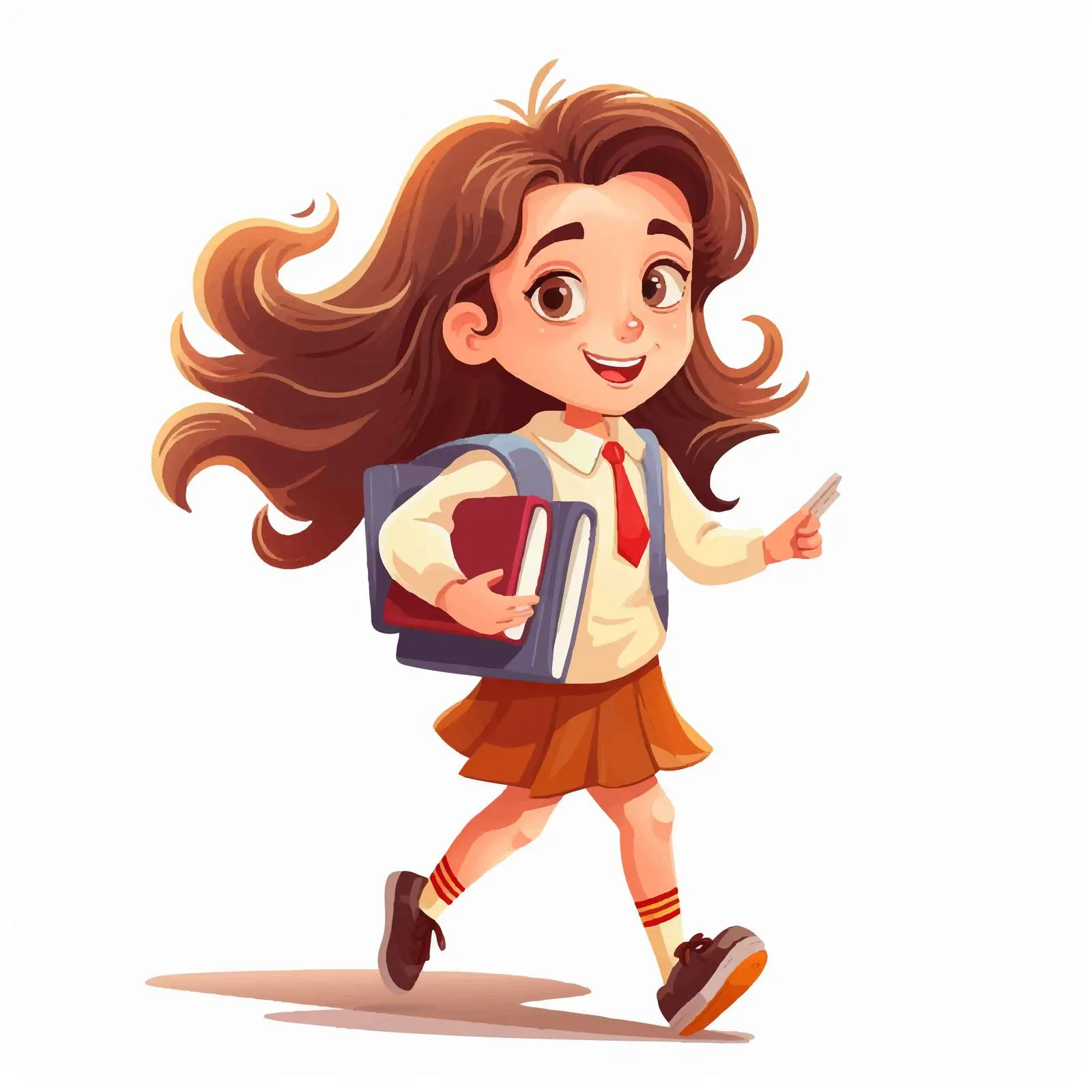 Happy School Girl with Books and Schoolbag — free download from Dotvec
