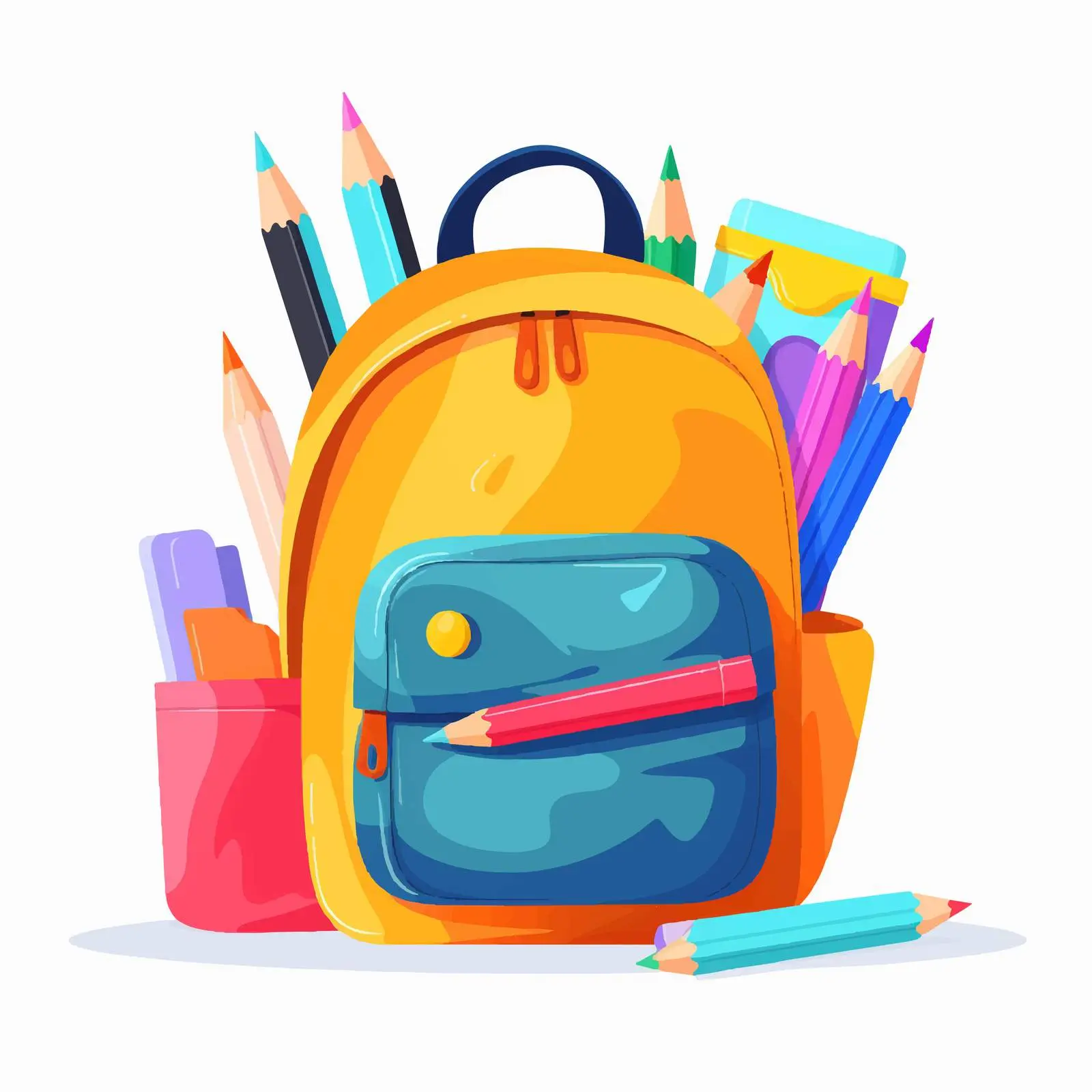 Colorful Schoolbag with Supplies for Kids – free pocket image from Dotvec