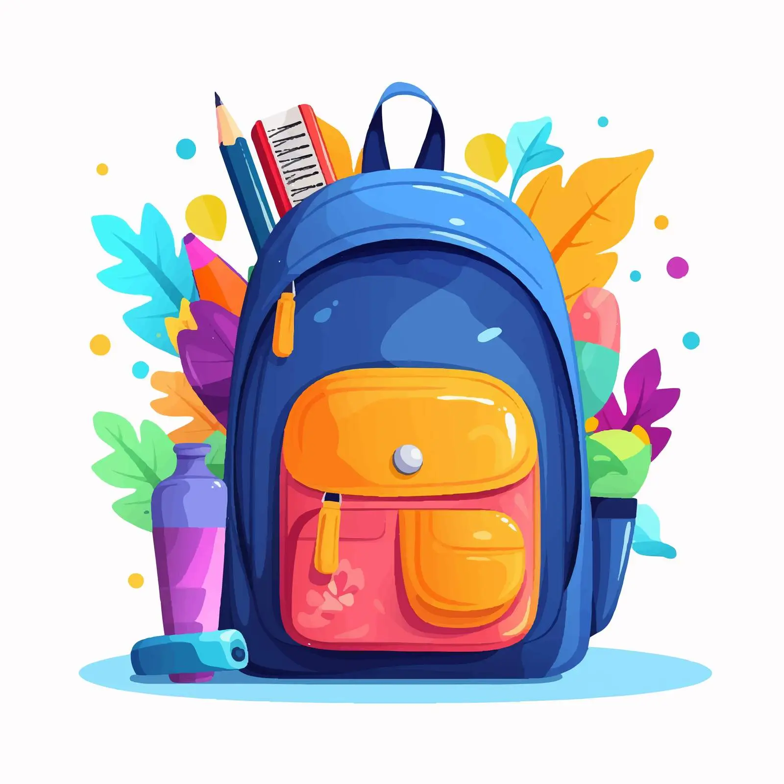 Kids Schoolbag with Supplies in Front Pocket – free pocket image from Dotvec