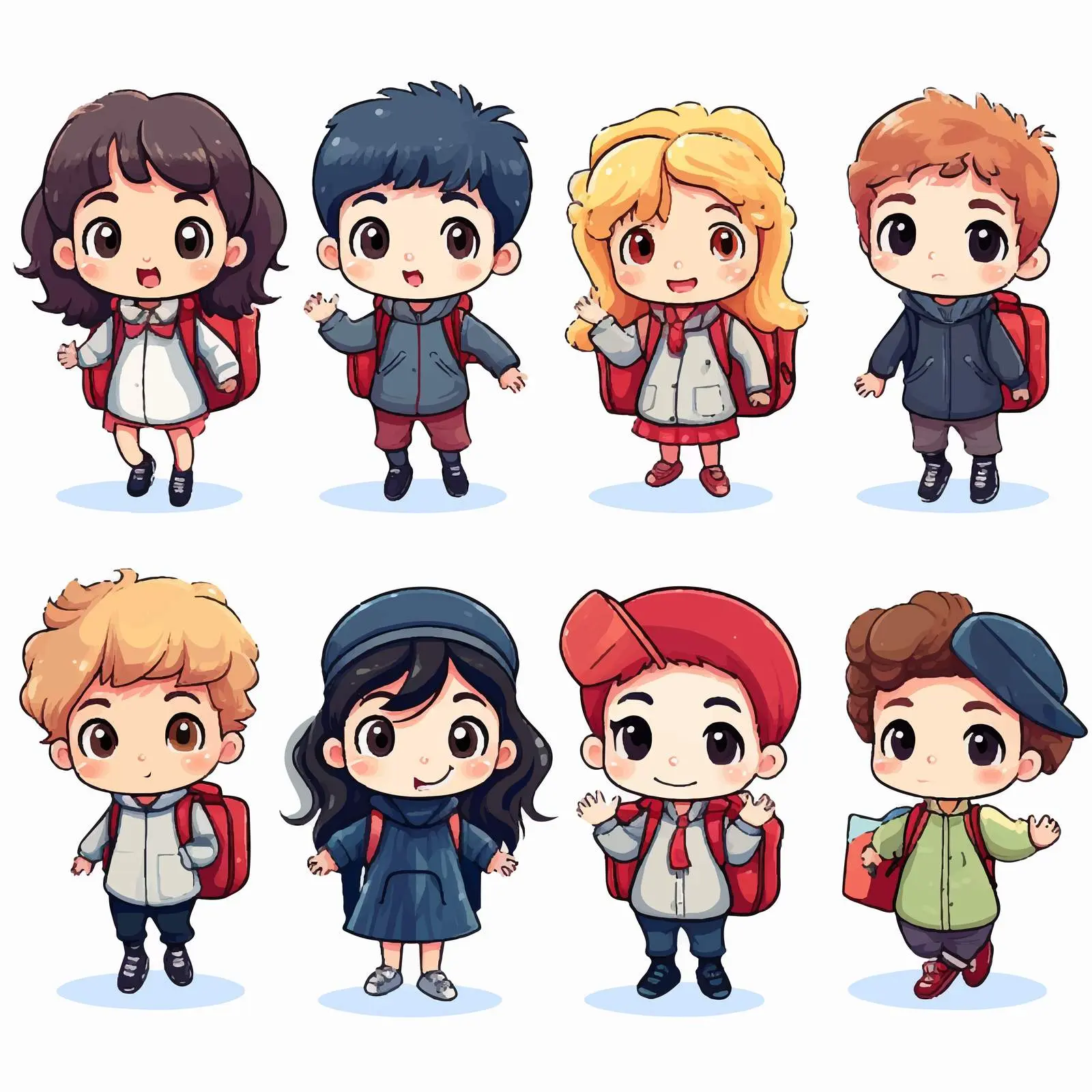Colorful Cartoon Schoolchildren Characters for Animation — free download from Dotvec