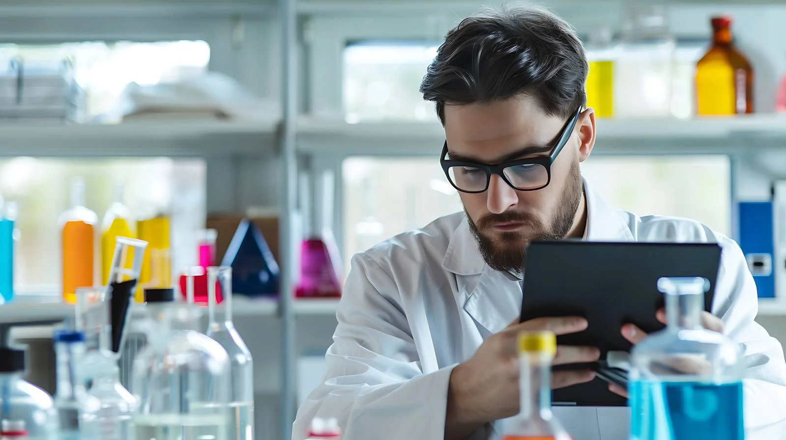 Scientist in Lab with Tablet — free download from Dotvec