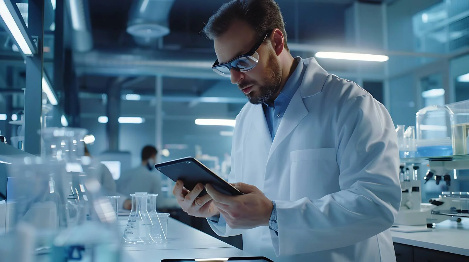 Scientist Using Digital Tablet Standing — free download from Dotvec