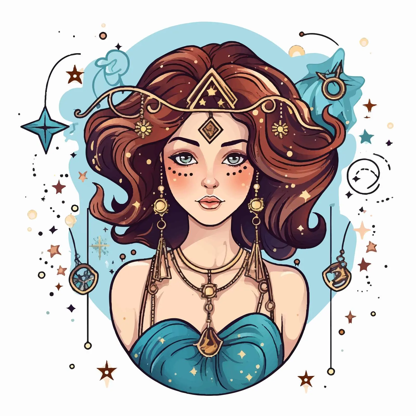 Scorpio Zodiac Sign Girl Doodle Art with Jewelry — free download from Dotvec