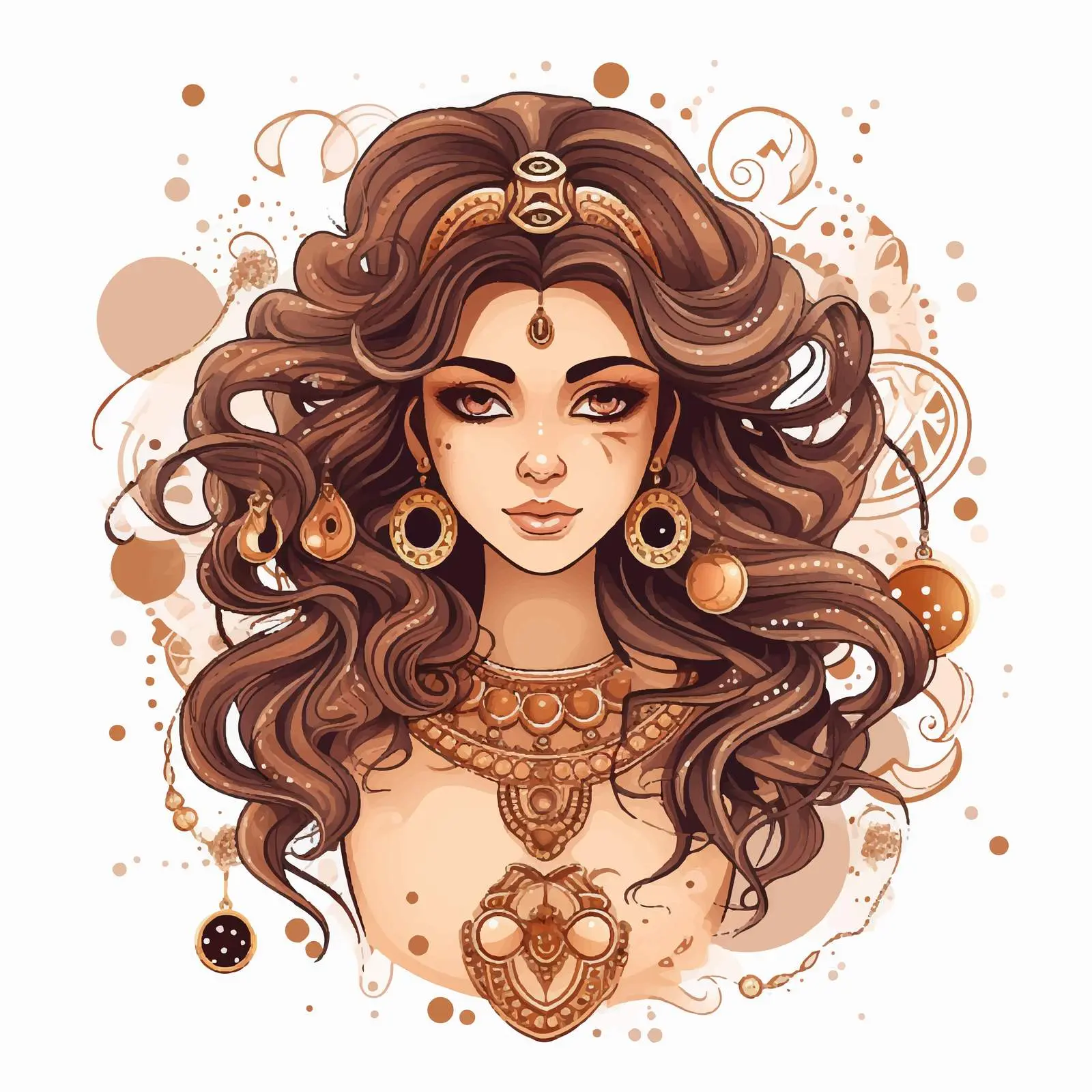 Scorpio Zodiac Girl Doodle with Jewelry — free download from Dotvec