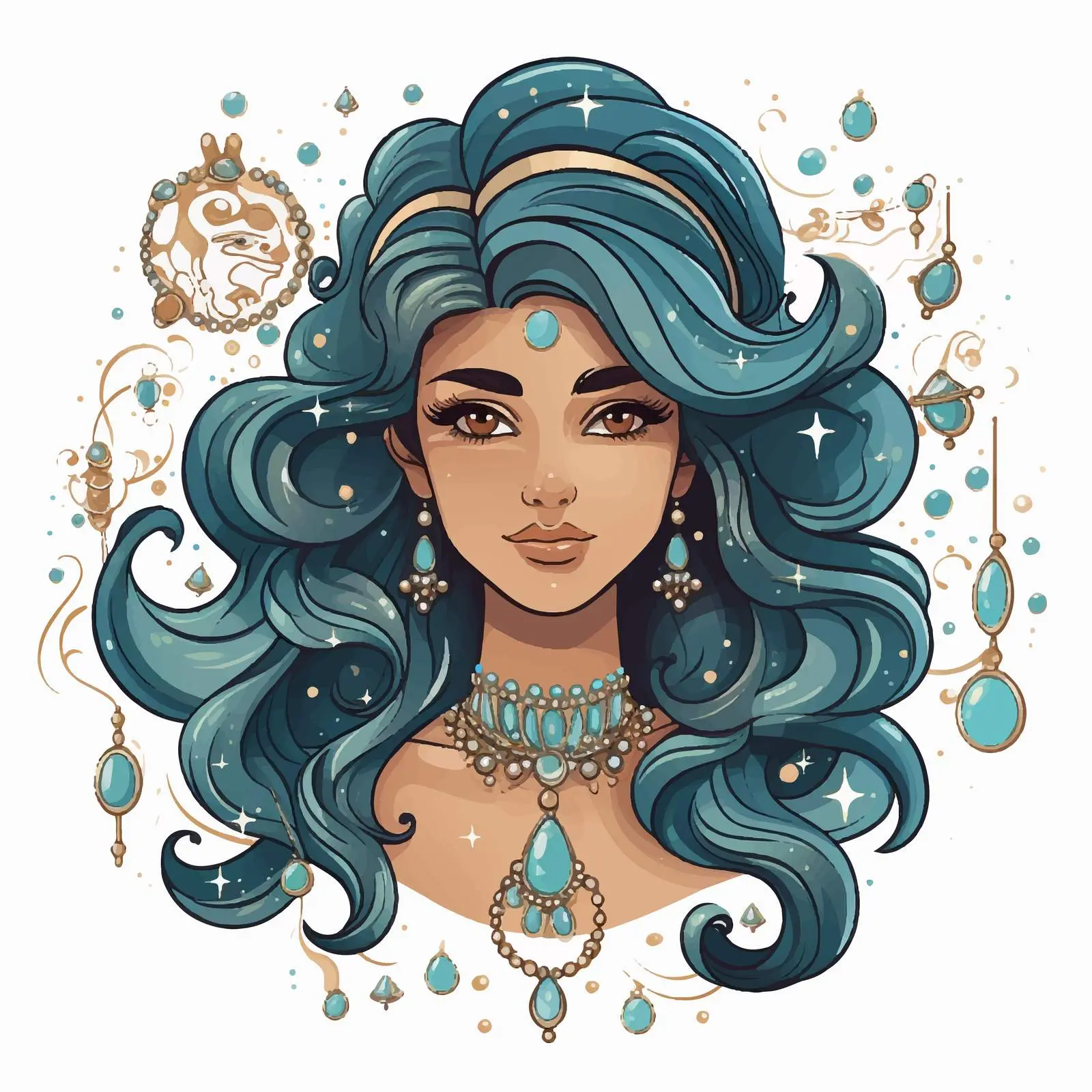 Scorpio Girl Doodle Card with Jewelry Design — free download from Dotvec