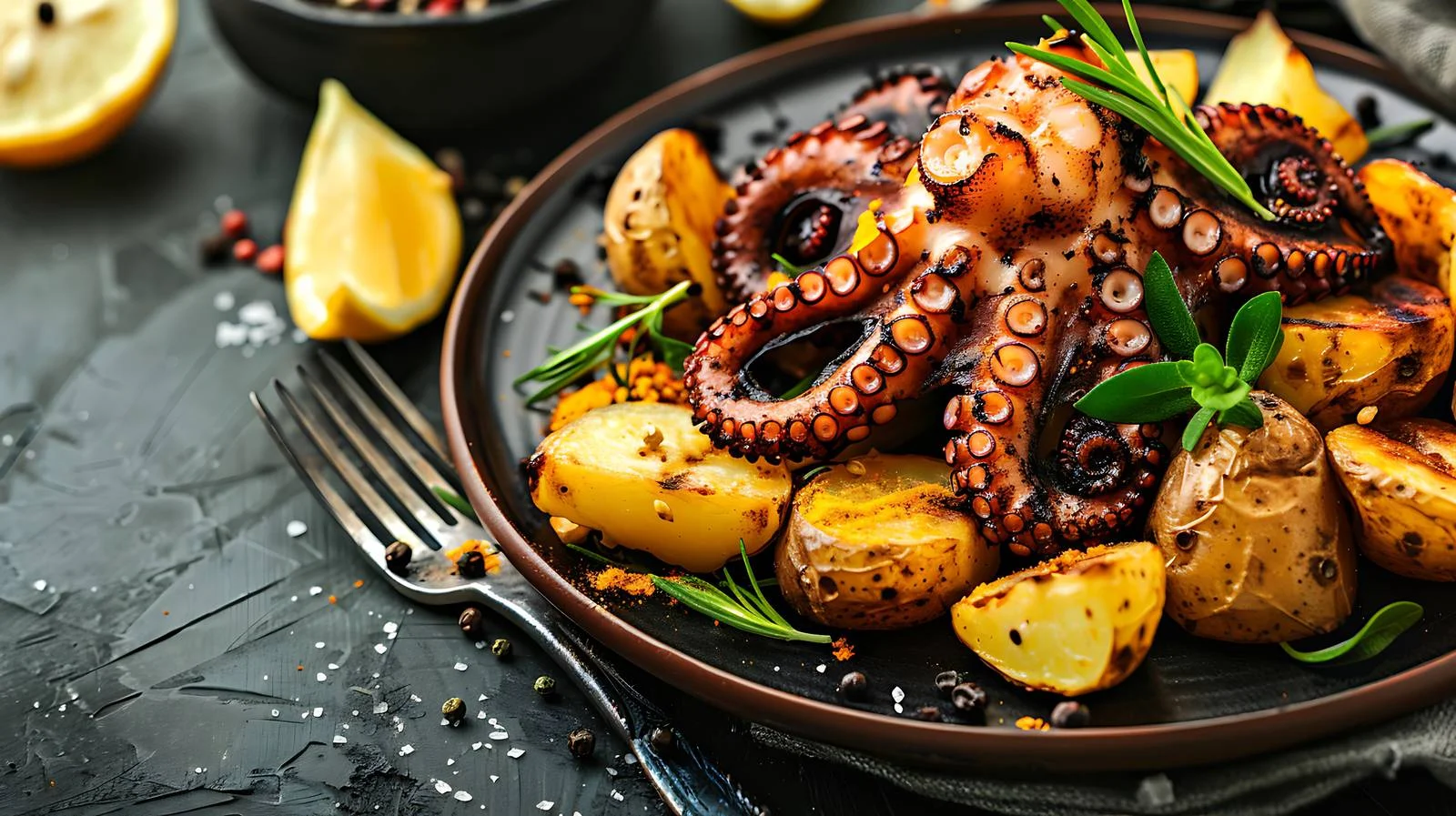 Grilled Octopus with Potatoes Dish — free download from Dotvec