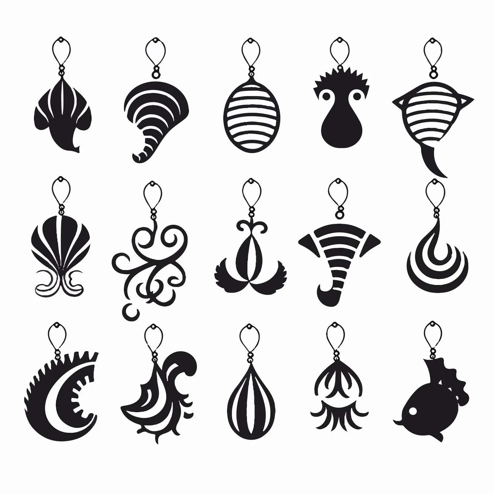 Sea Life Black Silhouette Earrings Design — free download from Dotvec