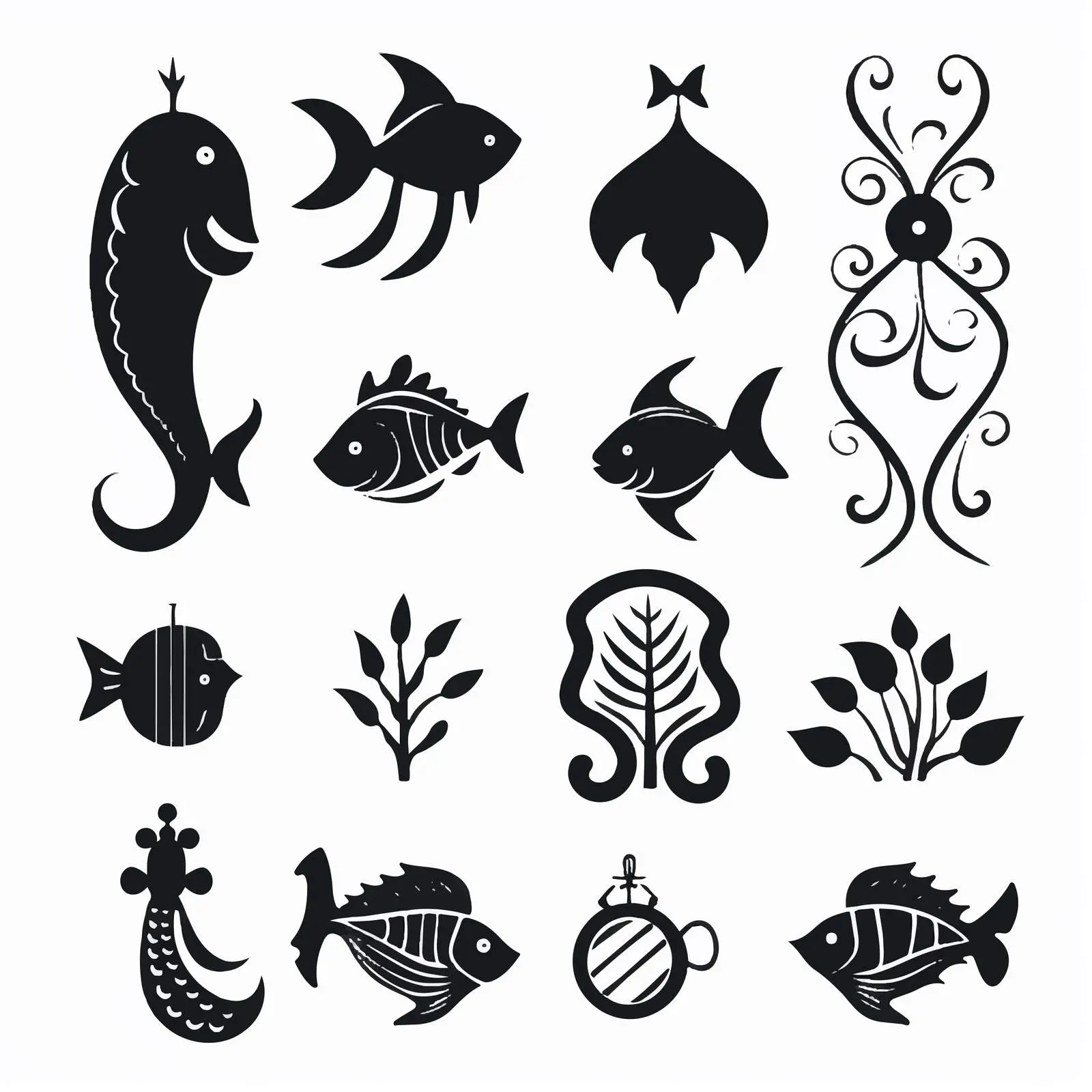 Sea Life Black Silhouettes Earrings Vectors – free octopus image from Dotvec