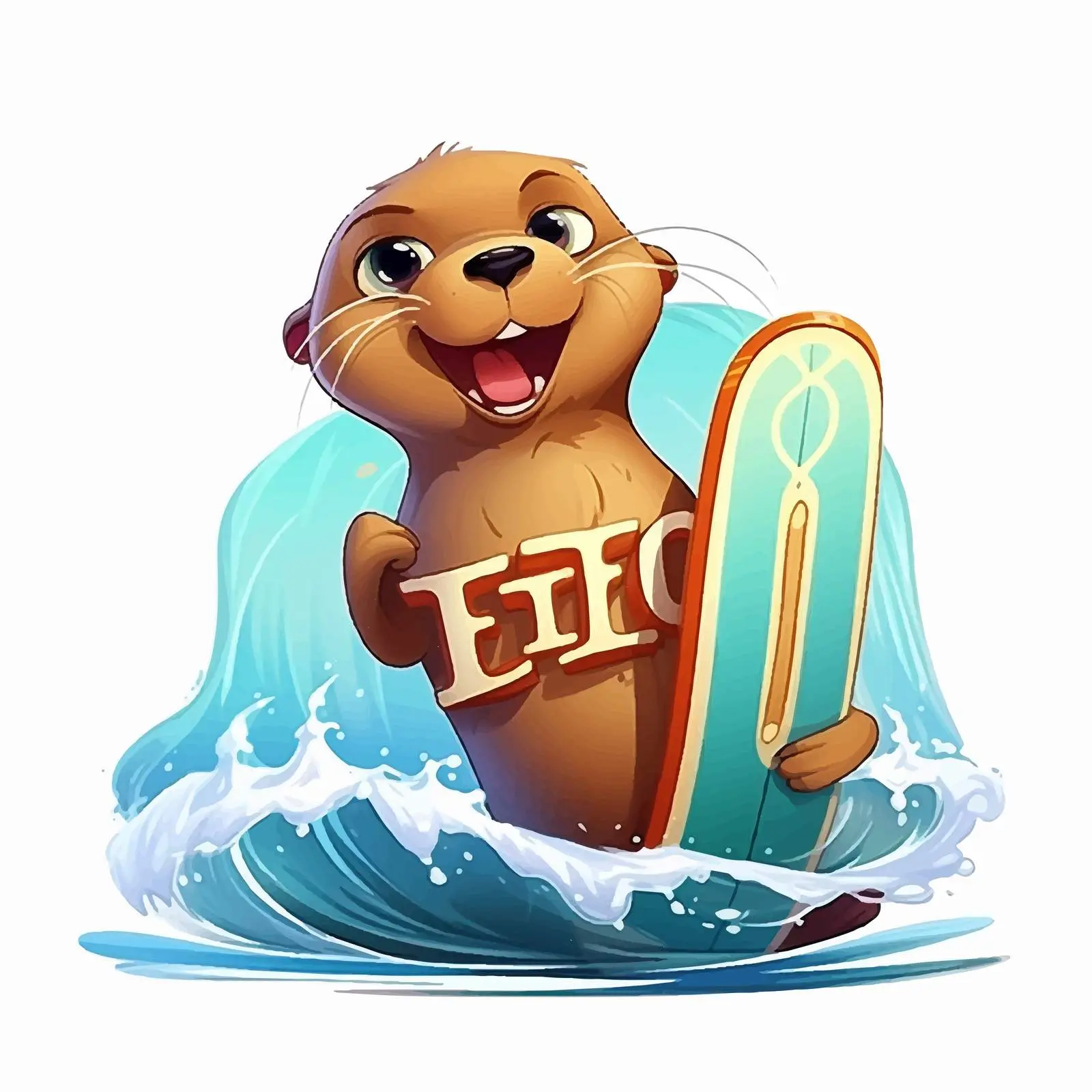 Cartoon Sea Lion Surfing Illustration — free download from Dotvec