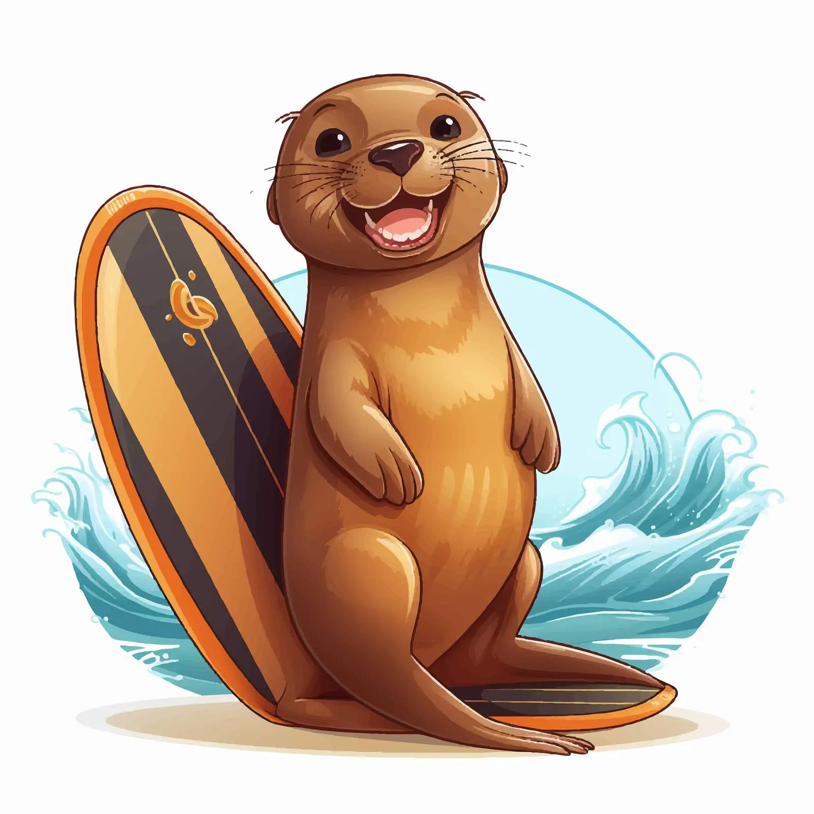 Sea Lion Surfboard Illustration Vector Design — free download from Dotvec