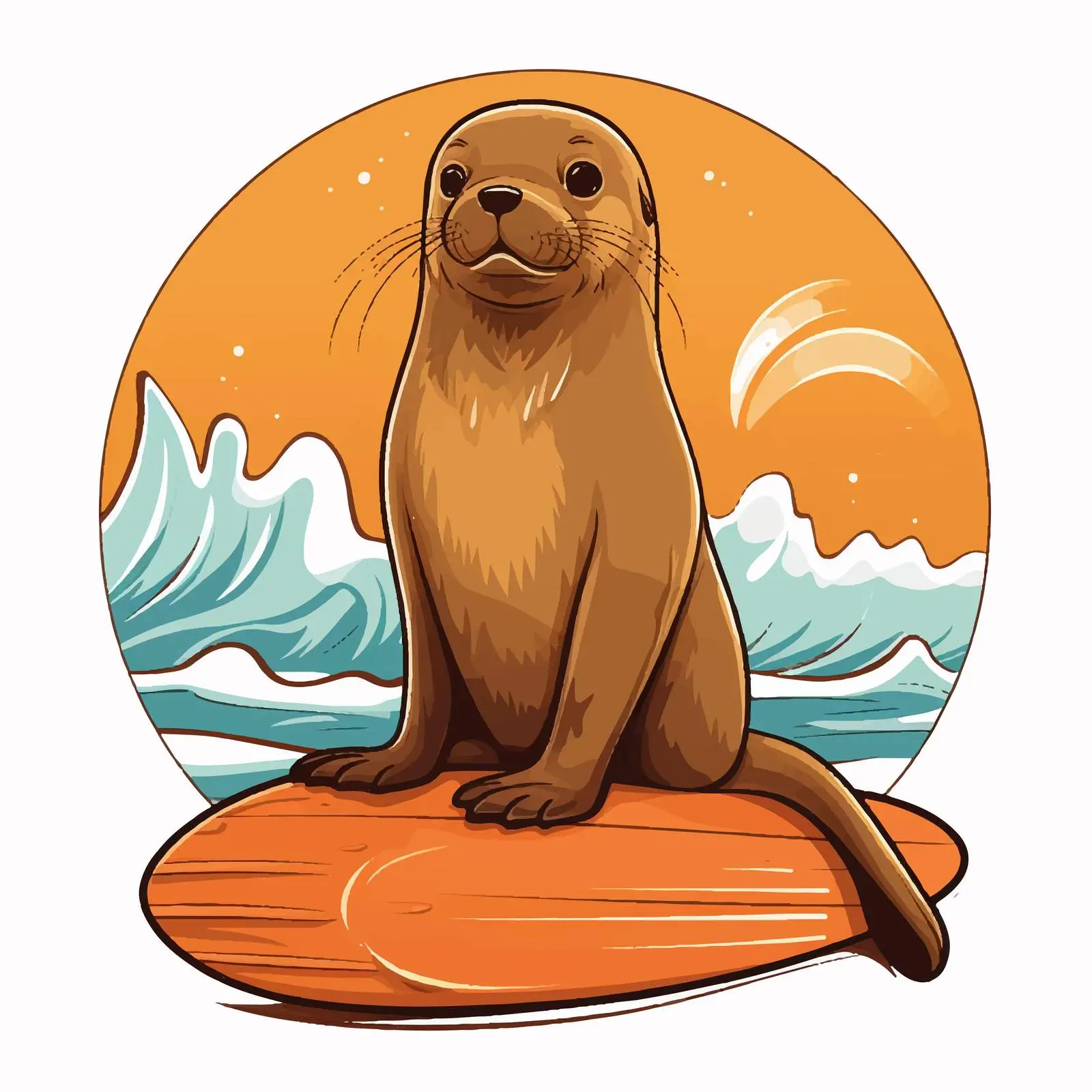 Sea Lion with Surfboard Vector Illustration — free download from Dotvec