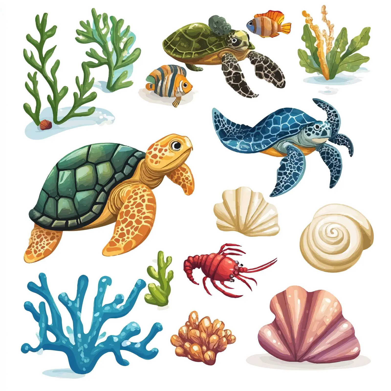 Sea Turtle and Marine Life Vector Illustration — free download from Dotvec