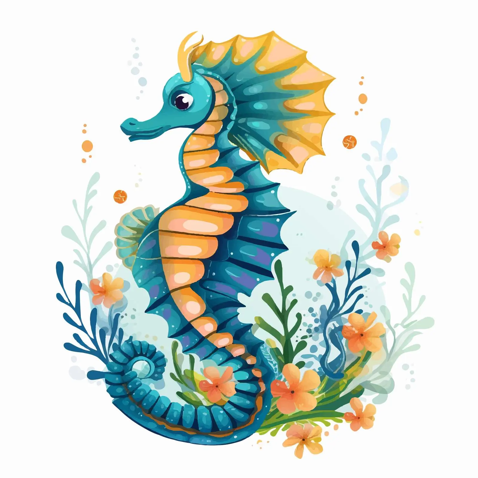 Colorful Seahorse Cartoon Vector Illustration — free download from Dotvec