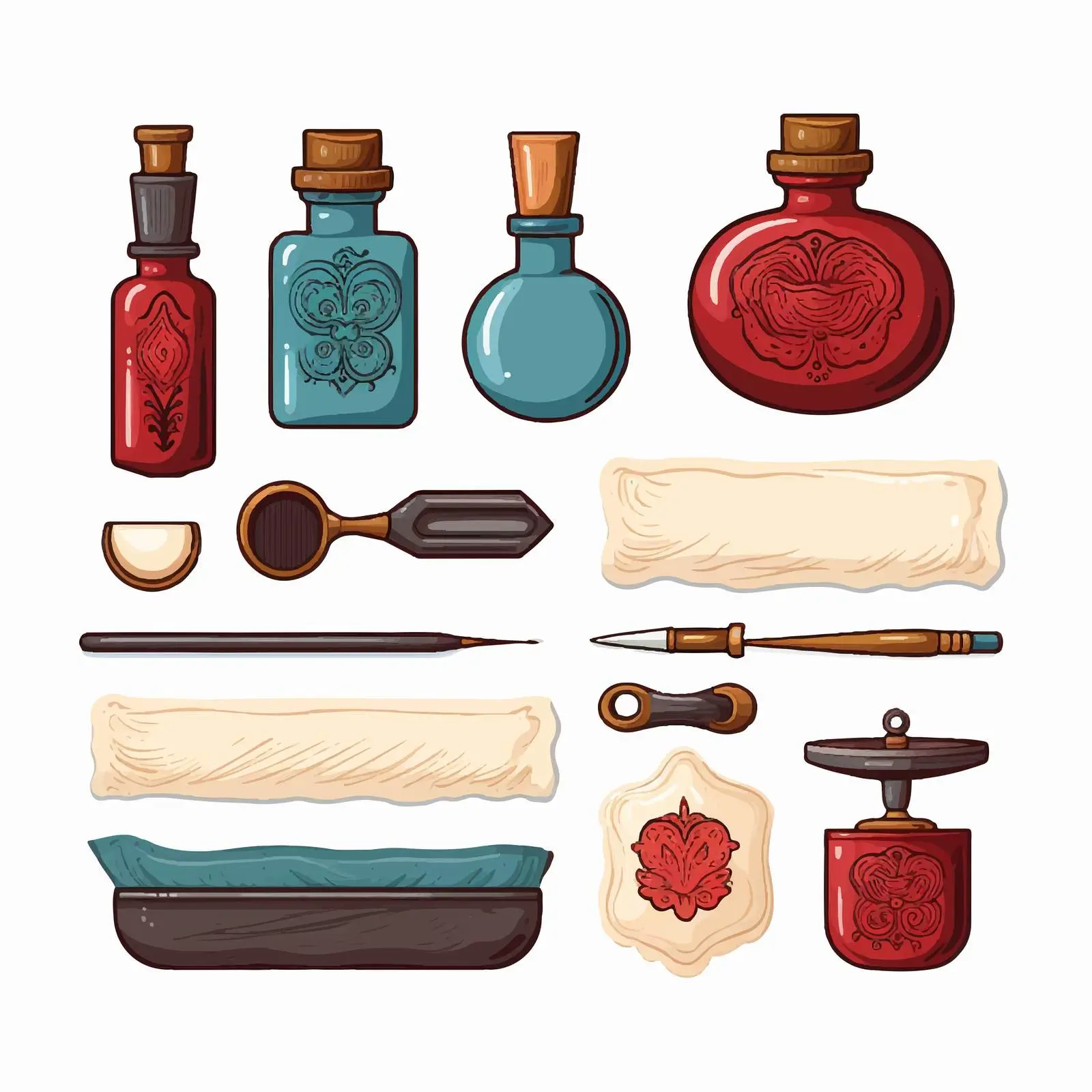 Seal Wax, Ink Bottle, and Dip Pen Vectors — free download from Dotvec