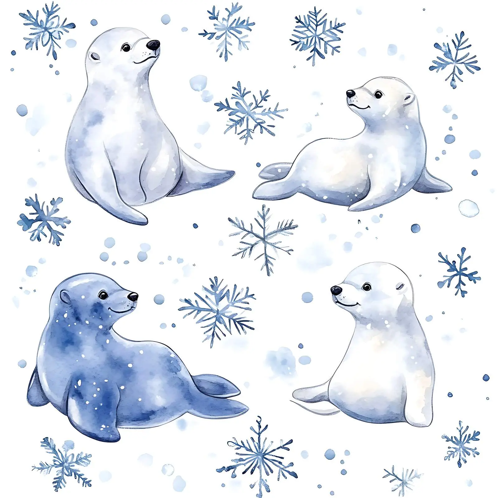 Cute Polar Animals with Snowflakes – free arctic image from Dotvec