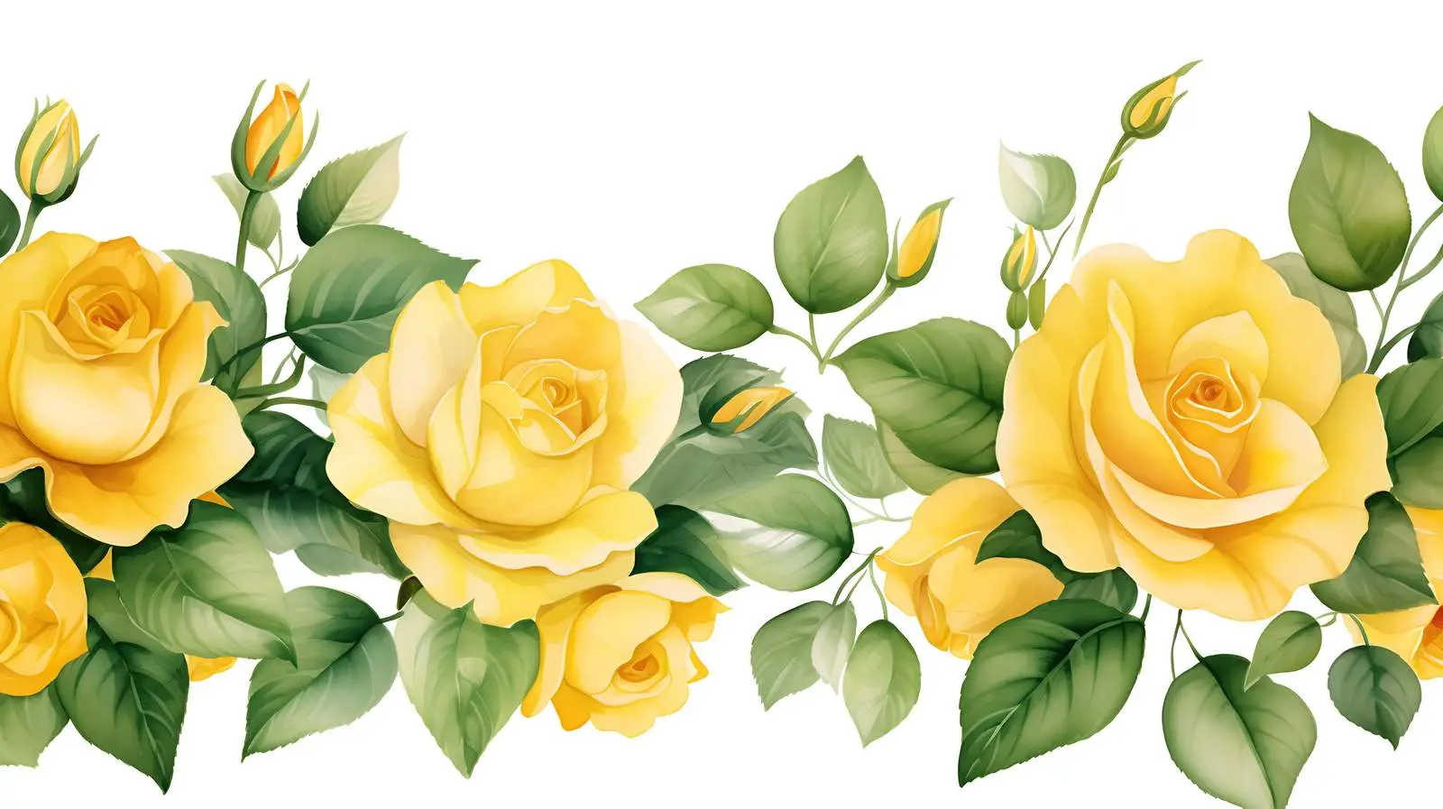 Yellow Rose Green Leaves Seamless Border — free download from Dotvec