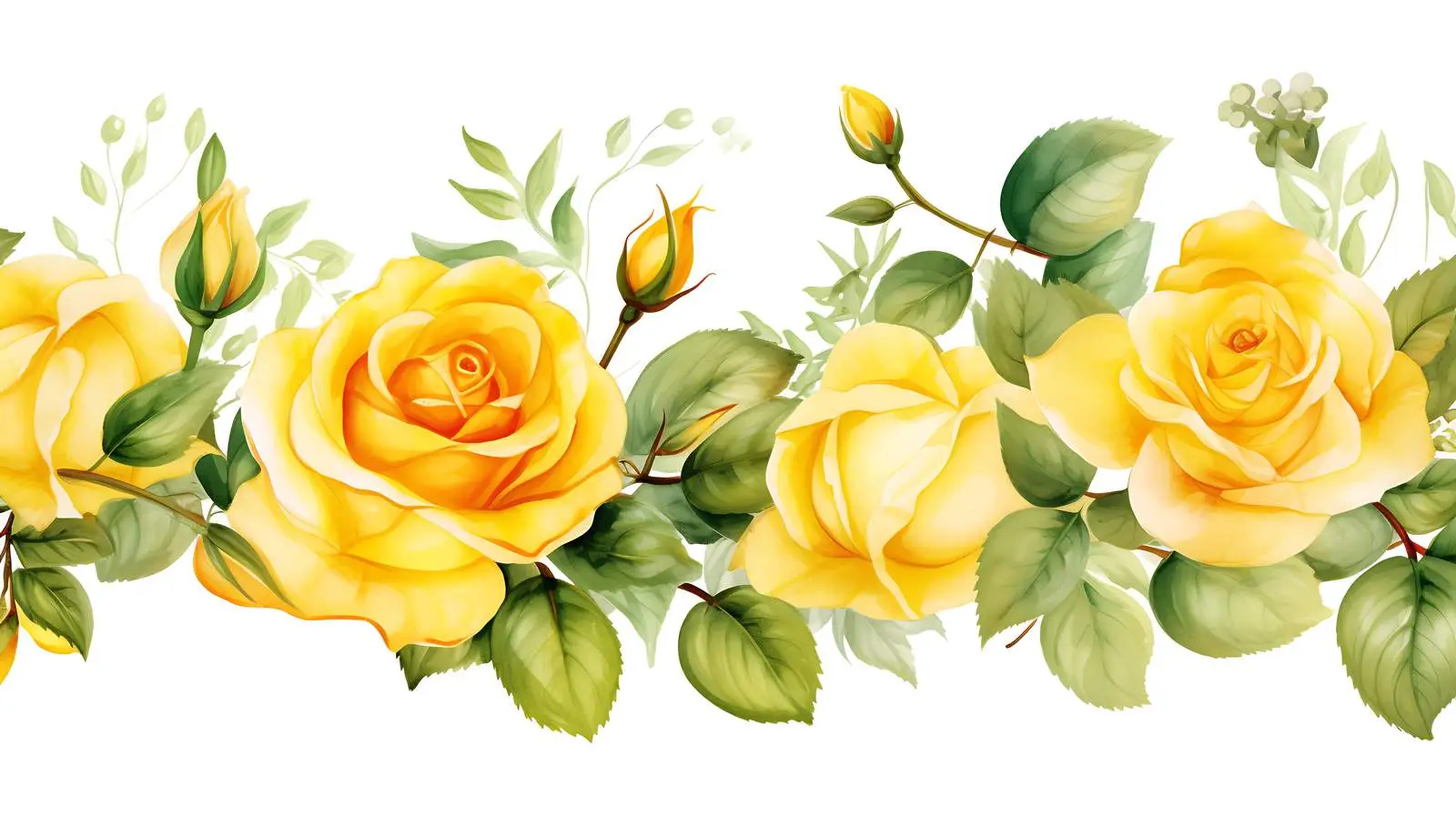 Yellow Roses Green Leaves Border Design — free download from Dotvec