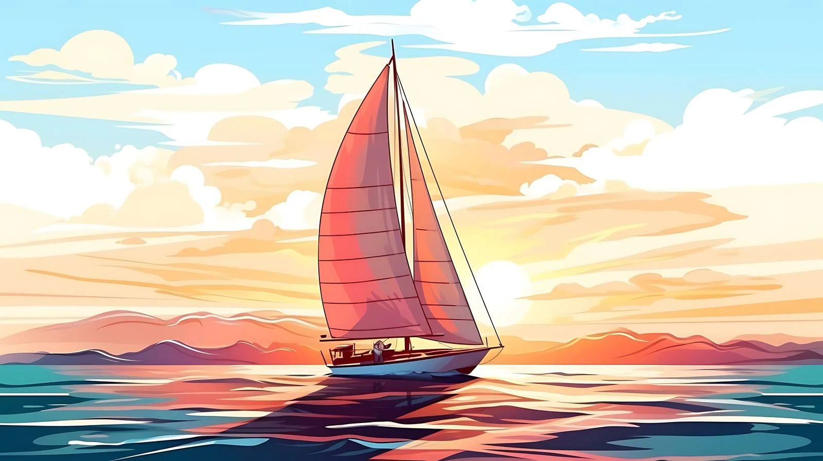 Tranquil Seascape with Sailing Boat — free download from Dotvec