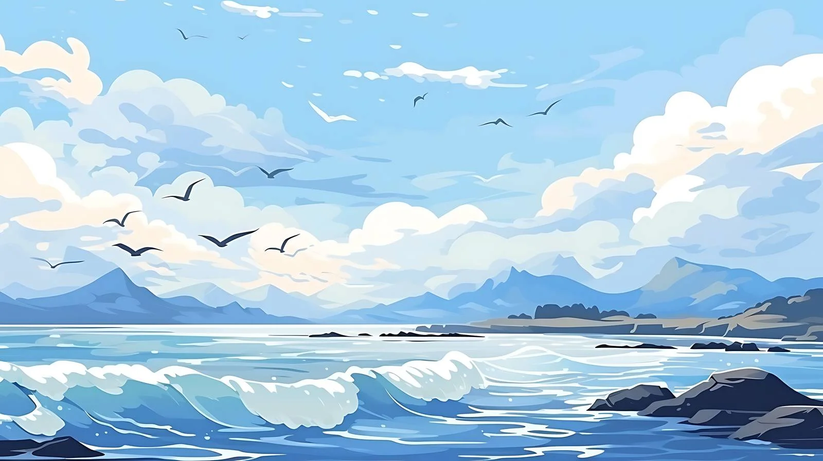 Serene Seascape Scene with Seagulls — free download from Dotvec